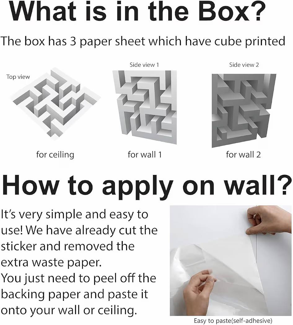 3D Cube Wall Sticker | Cube Illusion Corner Wall Sticker